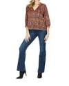 Jade Melody Tam Ruched V-neck Peasant Top In Tribal