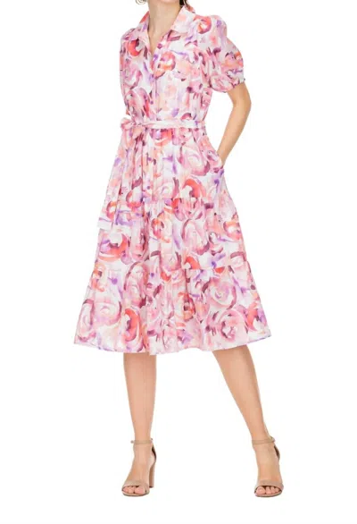 Jade Melody Tam Short Sleeve Midi Dress In Warm Strokes In Pink