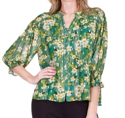 Jade Melody Tam Smocked Shoulder V Neck Blouse In Lily Whisper In Multi