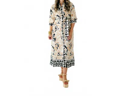 Jade Nina Dress In Ethnic Boarder In Neutral