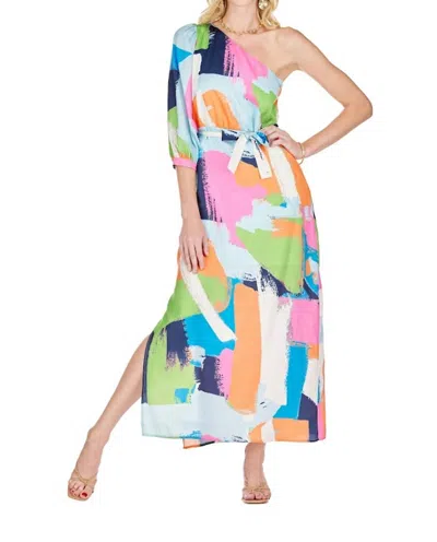 Jade One Shoulder Column Dress In Multi