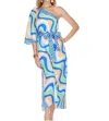 Jade One Shoulder Column Dress In Waverly Border In Multi