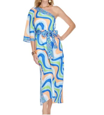 Jade One Shoulder Column Dress In Waverly Border In Multi