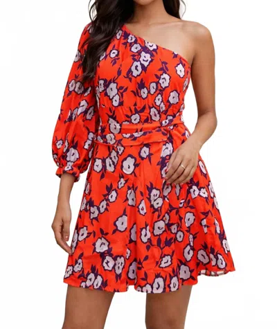 Jade One Shoulder Dress In Contrast Poppies In Red