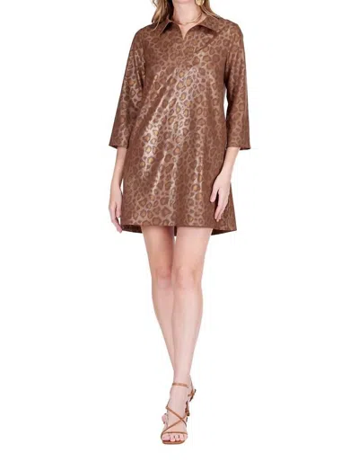 Jade Placket Bell Sleeve Dress In Golden Leopard In Brown