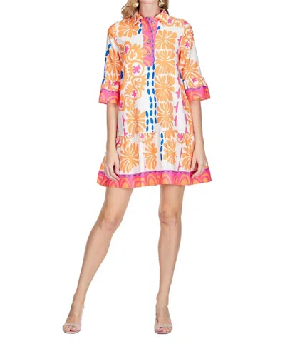 Jade Placket Elbow-length Sleeves Mini Dress In Summer Edge In Multi