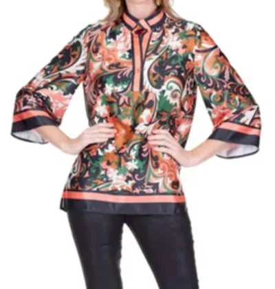 Jade Placket Tunic Top In Autumn Scroll In Multi