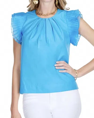 Jade Pleated Front Ruffle Blouse In Blue