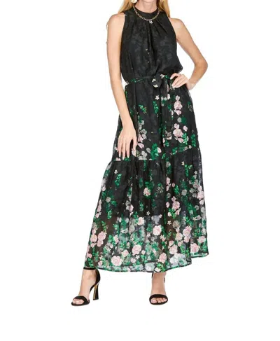 Jade Pleated Neck Maxi Dress In Secret Garden In Multi