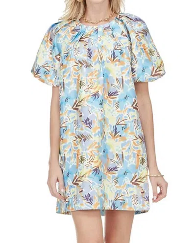 Jade Pleated Puff Sleeve Dress In Floral Harvest In Multi