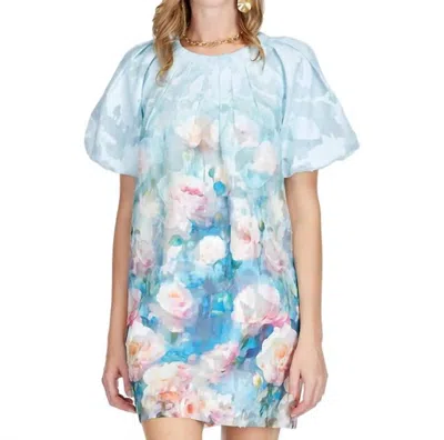 Jade Pleated Puff Sleeve Dress In Painted Garden