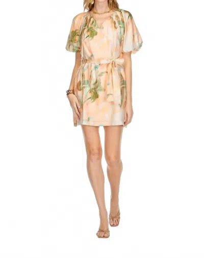 Jade Pleated Puff Sleeve Dress In Peach Paradise In Neutral