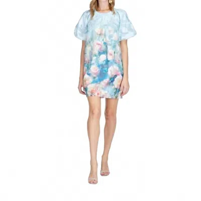 Jade Pleated Puff Sleeve Mini Dress In Painted Garden In Multi