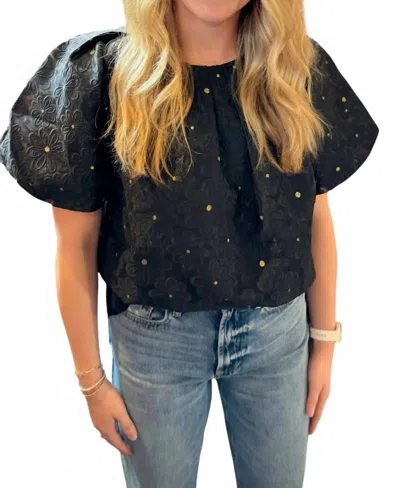 Jade Pleated Puff Sleeve Top In Black Organza In Pattern