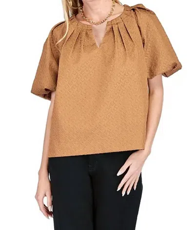 Jade Pleated Puff Sleeve Top In Cafe In Beige