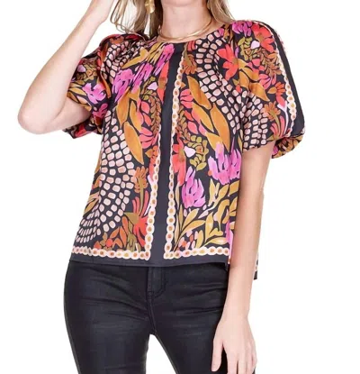 Jade Pleated Puff Sleeve Top In Paved Petals In Multi
