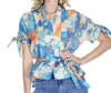 Jade Pleated Tie Sleeve Blouse In Sunscape In Blue