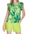 Jade Pleaty Shell Top In Bold Vines