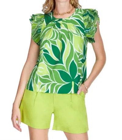 Jade Pleaty Shell Top In Bold Vines