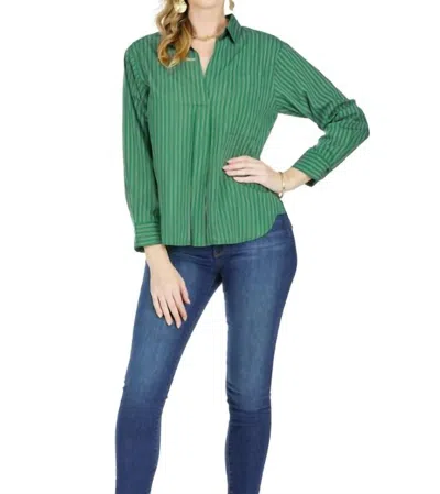 Jade Pocket Blouse In Green Stripe