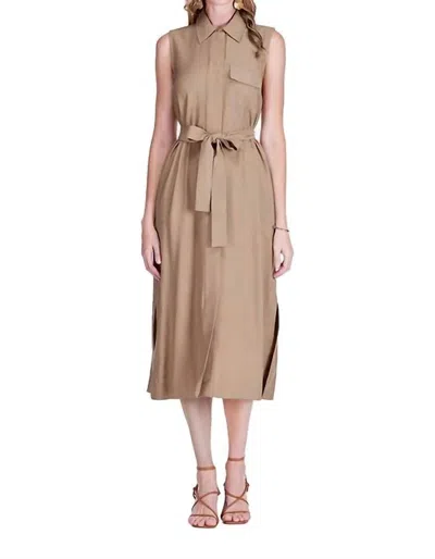 Jade Pocket Slit Midi Shirtdress In Camel In Brown