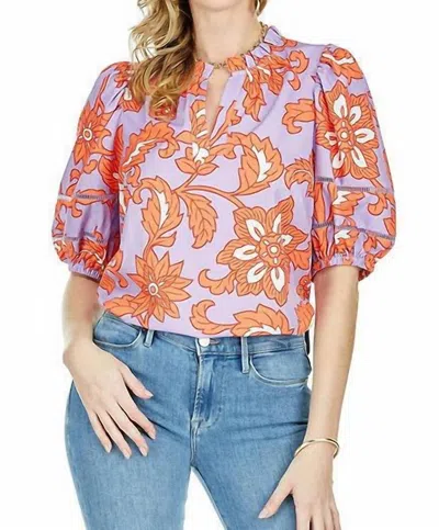 Jade Puff Sleeve Blouse Top In Flowery