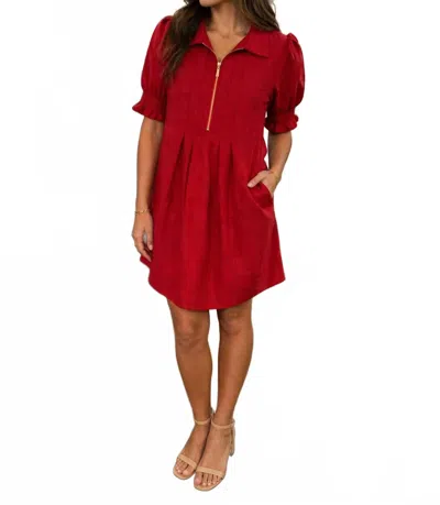 Jade Puff Sleeve Dress In Wine In Red