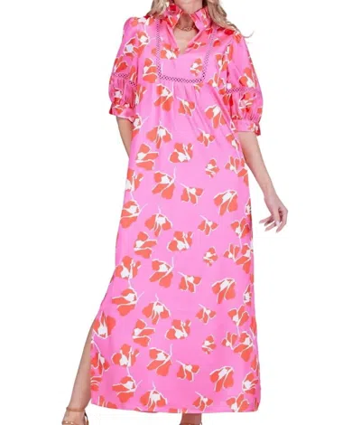Jade Puff Sleeve Maxi Dress In Dancing Peonies In Pink