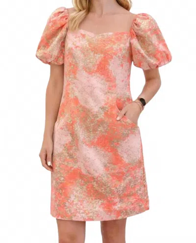Jade Puff Sleeve Mini Party Dress In Gold Dust In Orange