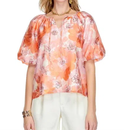 Jade Puff Sleeve Peasant Top In Autumn Floral In Multi