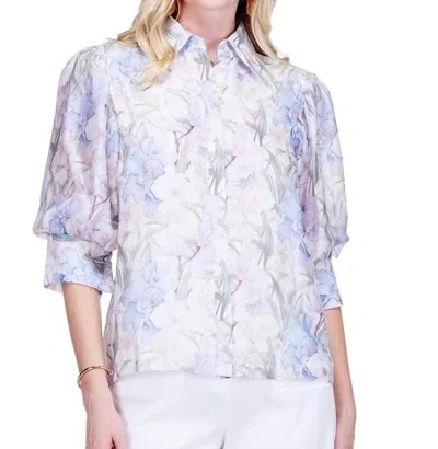 Jade Puff Sleeve Shirt In Whispering Lillies In Multi