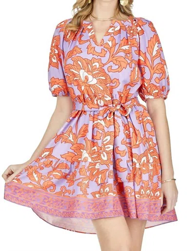 Jade Puff Sleeve Tiered Dress In Flowery Border In Multi