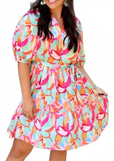 Jade Puff Sleeve Tiered Dress In Multi