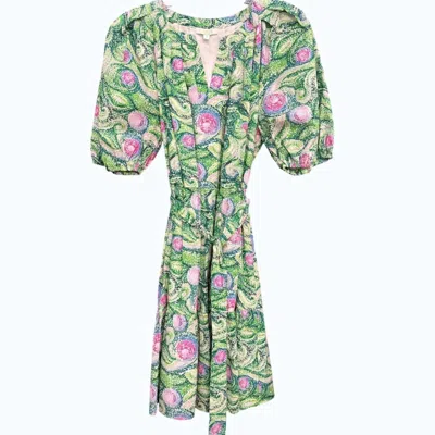Jade Puff Sleeve Tiered Dress In Rolling Fields In Multi