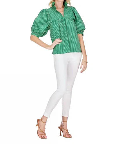 Jade Puff Sleeve Top In Green Stripe