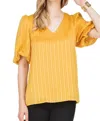 JADE PUFF SLEEVE V-NECK TOP IN GOLD