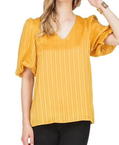 Jade Puff Sleeve V-neck Top In Gold In Yellow