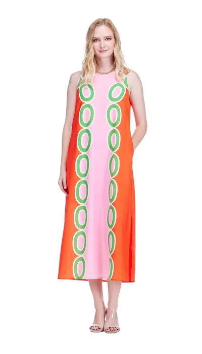 Jade Red Links Column Midi Dress In Multi