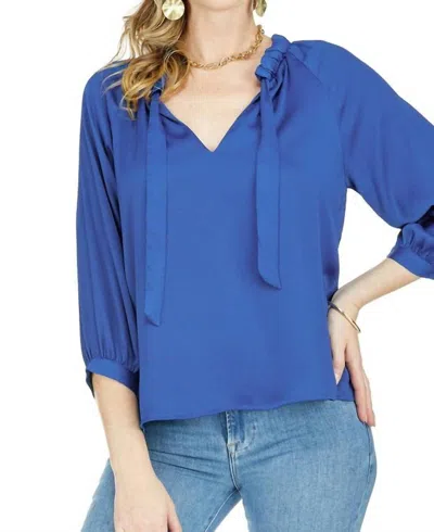 Jade Ruched Neck Peasant Top In Royal In Blue