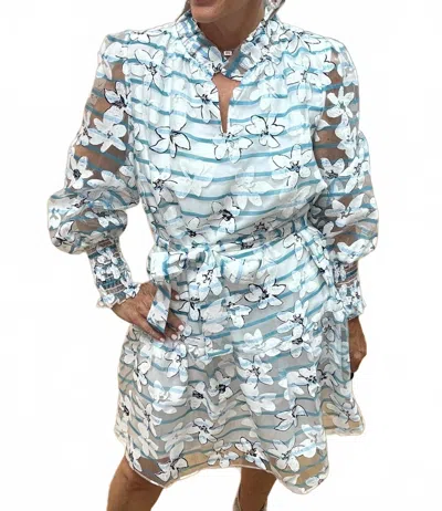 Jade Ruffle Neck And Hem Dress In Blooming Silhouette In Blue
