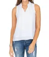 JADE RUFFLE NECK SHELL TOP IN WHITE