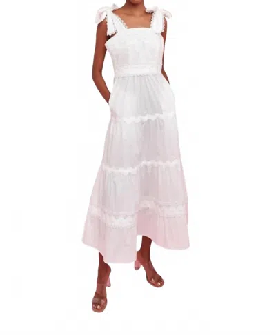 Jade Ruffle Side Pocket Midi Dress In White In Pink