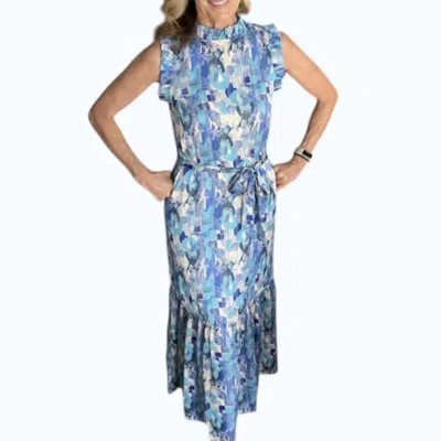 Jade Ruffles Trim Maxi Dress In Blue Motif