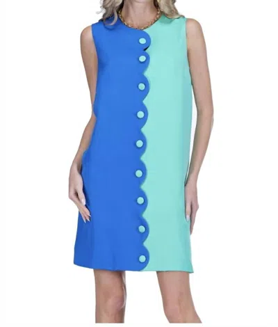 Jade Scallop Contrast Dress In Green/blue In Multi