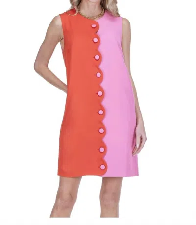 Jade Scallop Contrast Dress In Red/pink In Multi