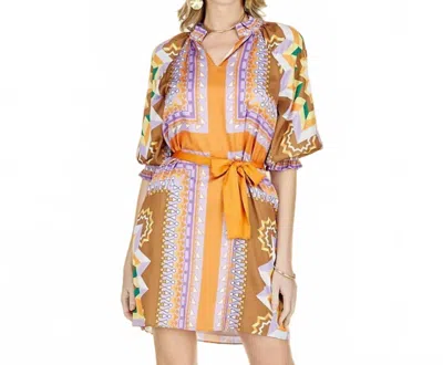 Jade Scarf Print Peasant Dress In Orange In Multi