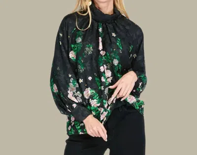 Jade Secret Garden Roll Neck Blouse In Black