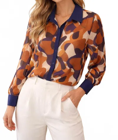 Jade Contrast Button Front Blouse In Brown Medley In Multi