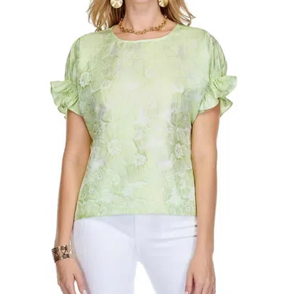 Jade Shirred Sleeve Crop Top In Lime In Green