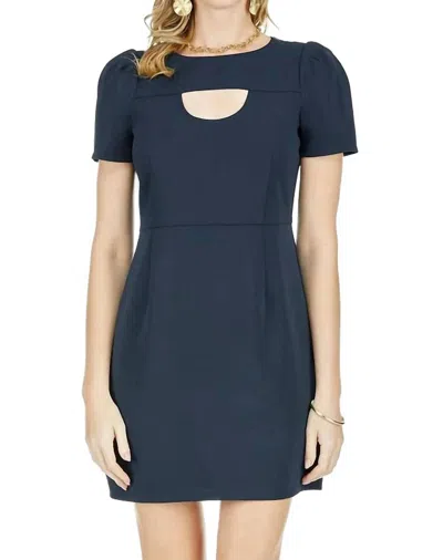 Jade Short Sleeve Keyhole Mini Dress In Midnight In Blue